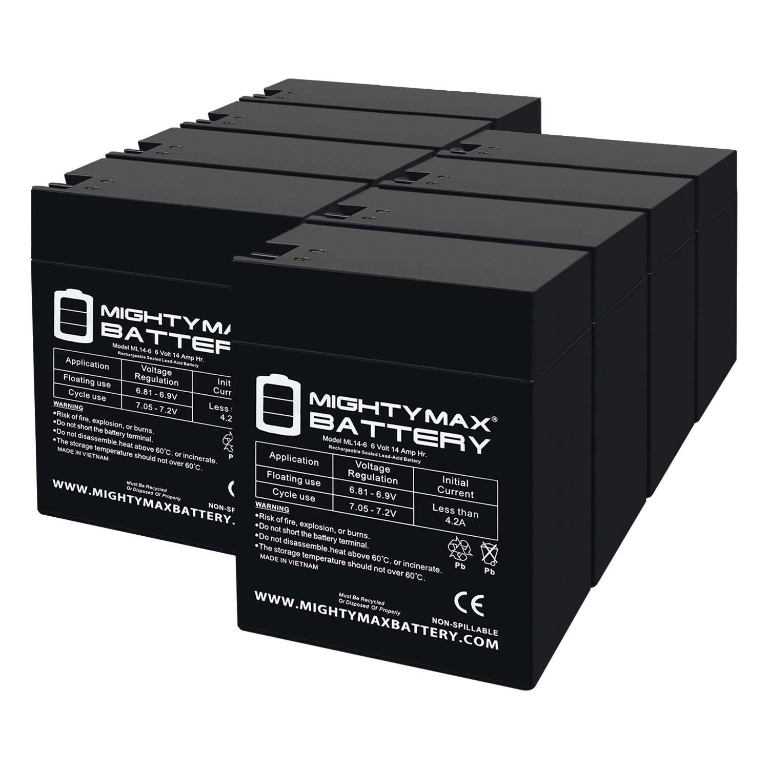 6V, 14Ah, AGM, Fast-on Terminal, Replacement Battery Compatible with SP30, 07068-92, Model #901 - 8 Pack