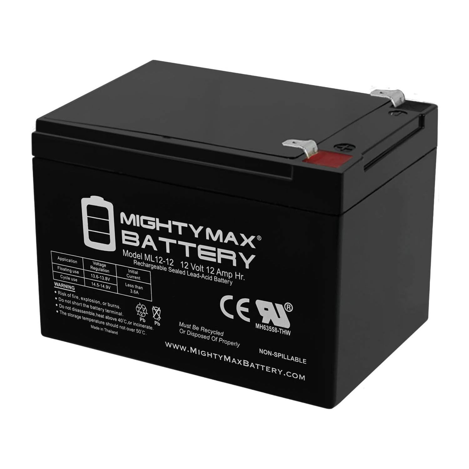 ML12-12F2 - 12 Volt 12 AH, F2 Terminal, Rechargeable SLA AGM Battery - ML12-12F2