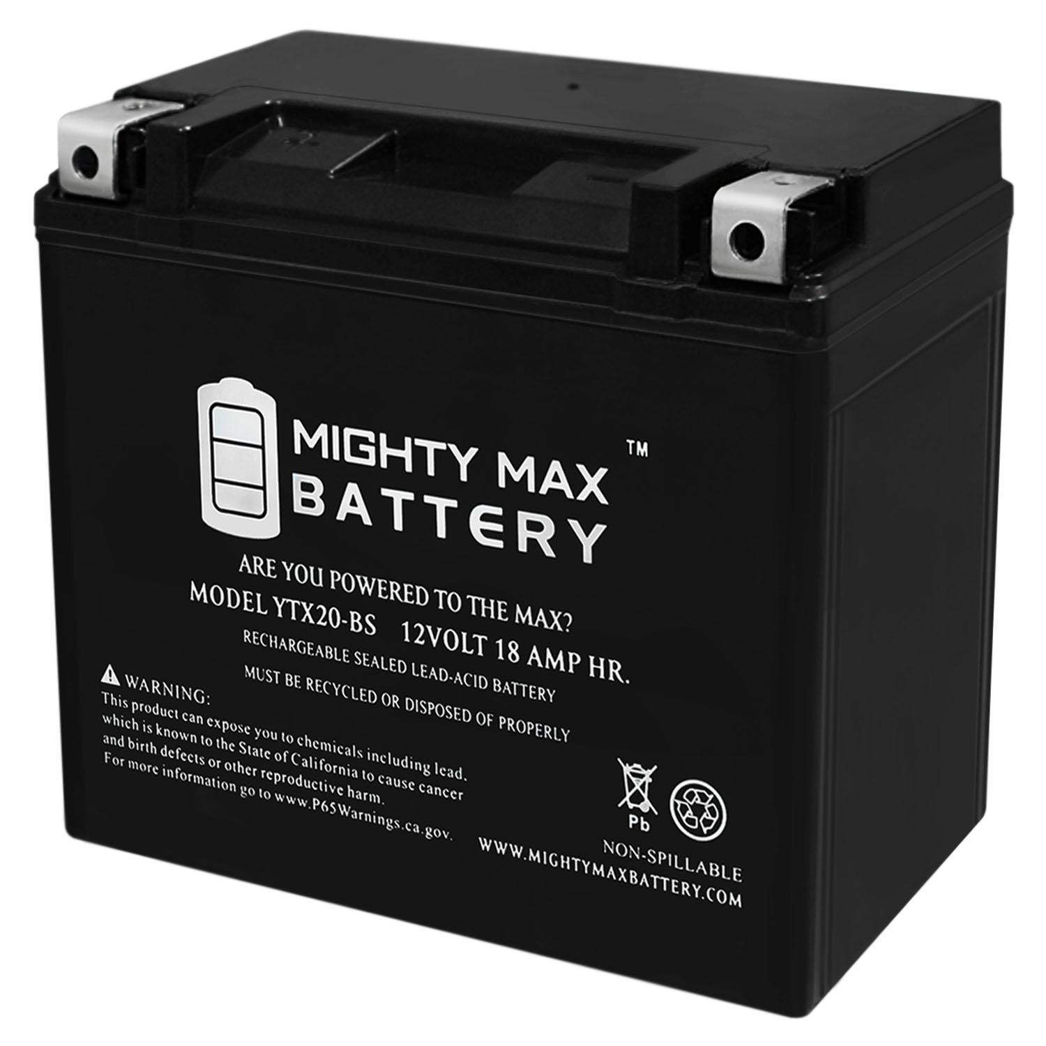 YTX20-BS -12 Volt 18 AH, 270 CCA, Rechargeable Maintenance Free SLA AGM Motorcycle Battery - YTX20-BS