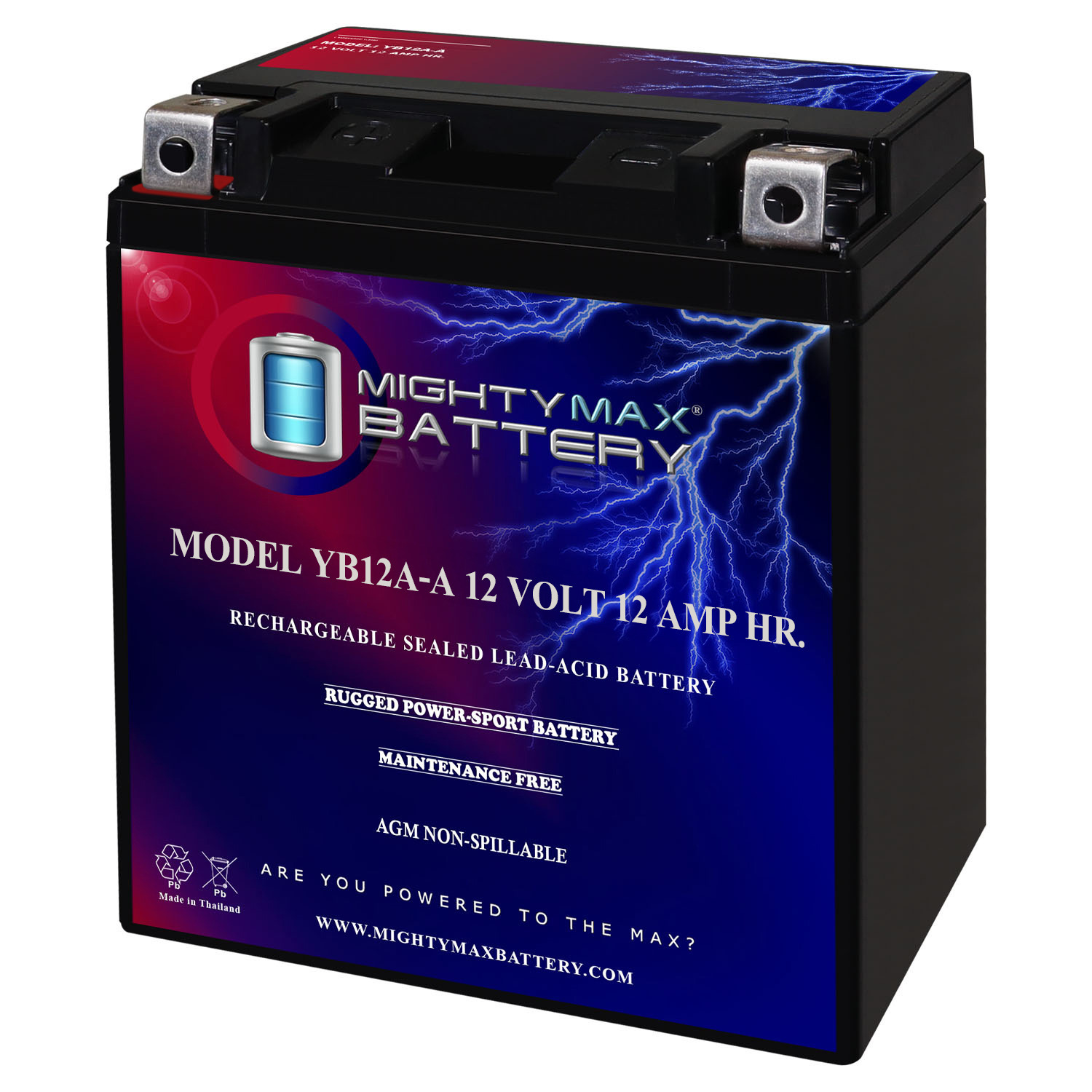 YB12A-A -12 Volt 12 AH, 165 CCA, Rechargeable Maintenance Free SLA AGM Motorcycle Battery - YB12A-A