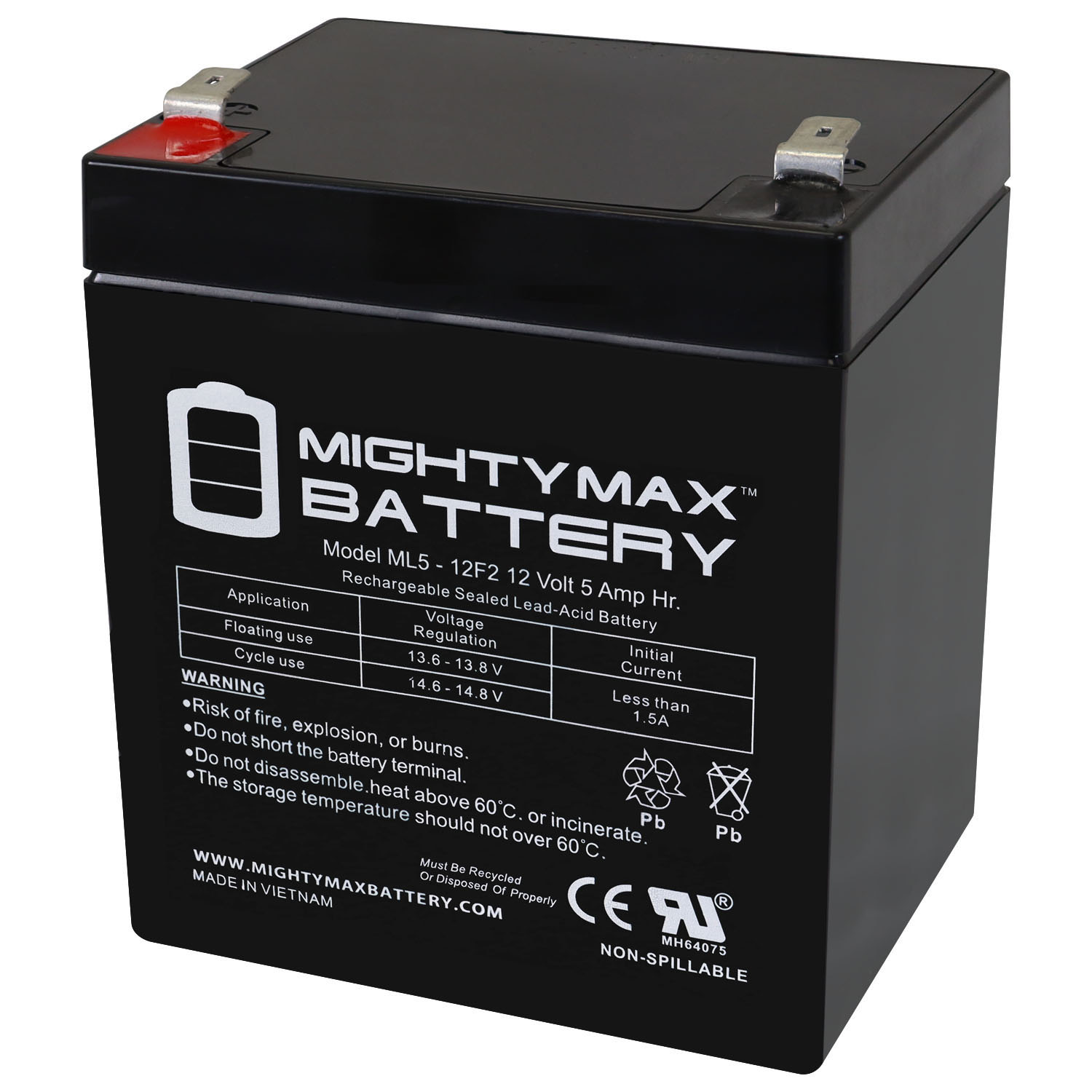 Mighty Max 12V 5Ah F2 SLA Replacement Battery for ElectricSc